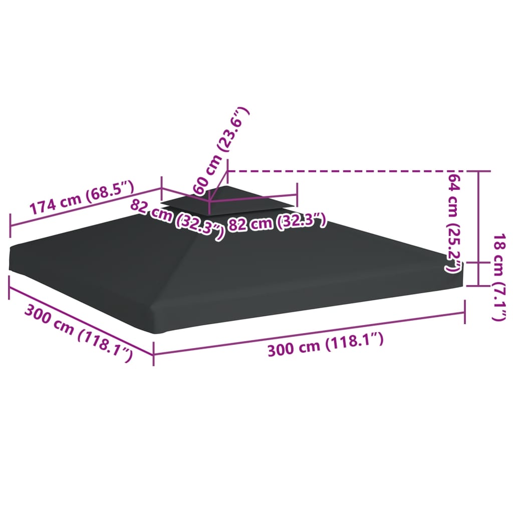 Sötétszürke csere pavilon ponyvatető 310 g/m² 3 x 3 m