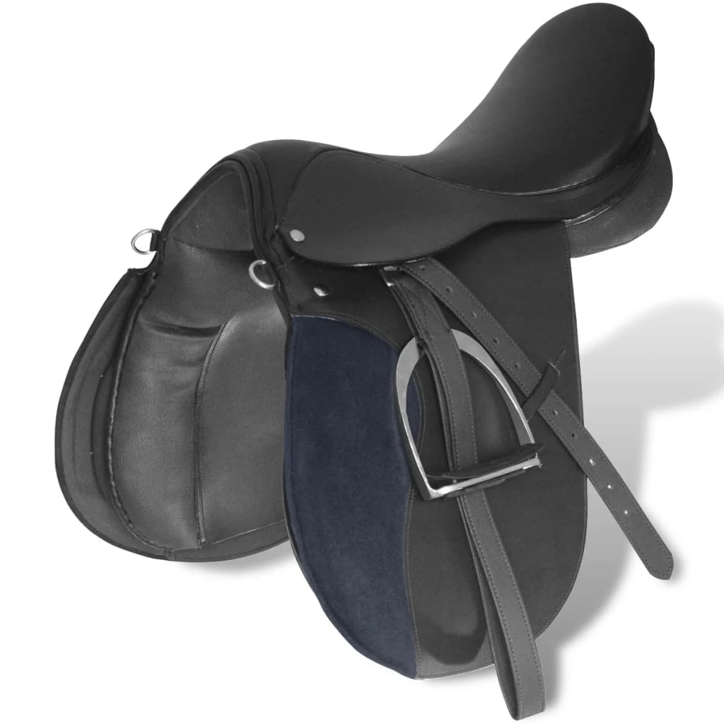 Lovaglás nyereg készlet 17,5 "valódi bőr fekete 18 cm 5-az-1- be