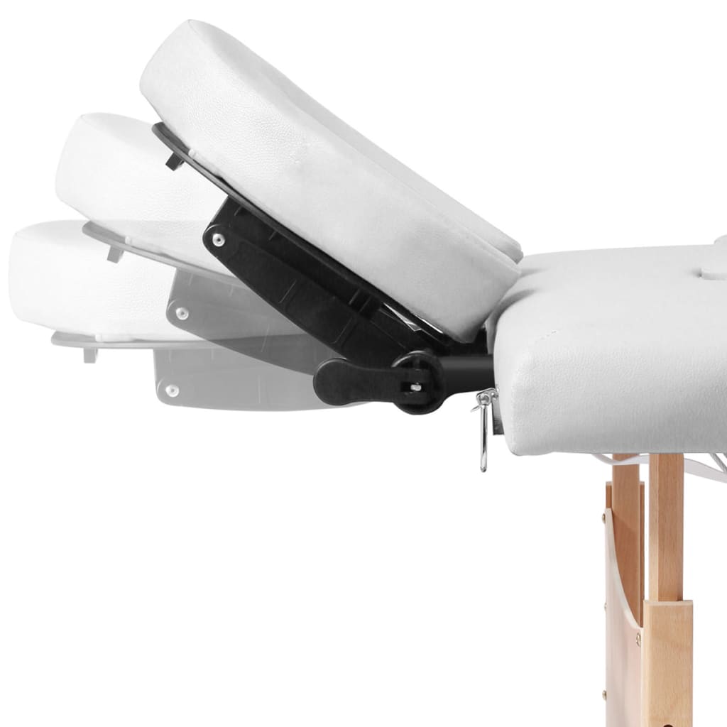 Négyzónás krémfehér összecsukható masszázsasztal fa vázzal