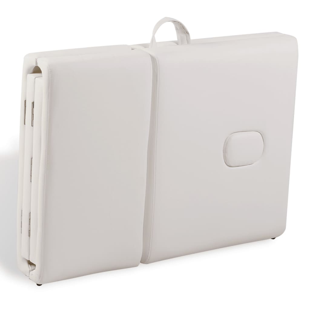 Négyzónás krémfehér összecsukható masszázsasztal fa vázzal