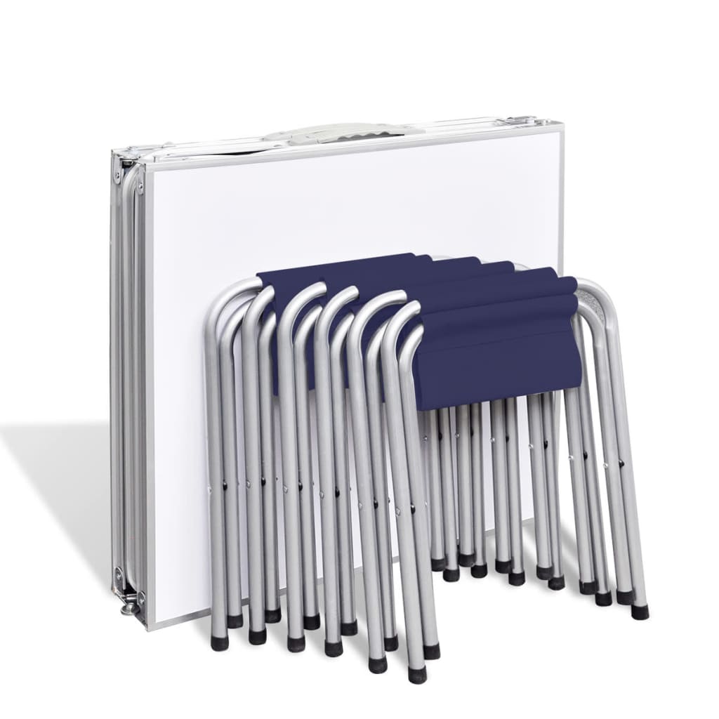 Összecsukható állítható magasságú 6 székes kempingasztalszett 180x60cm