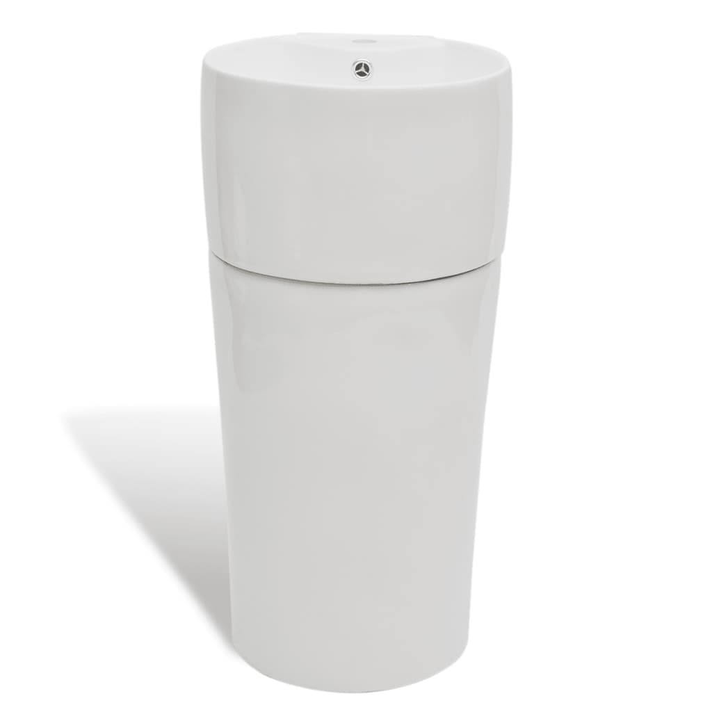 Kerek álló kerámia fürdőszoba mosdókagyló csaptelep/túlfolyó lyukkal fehér