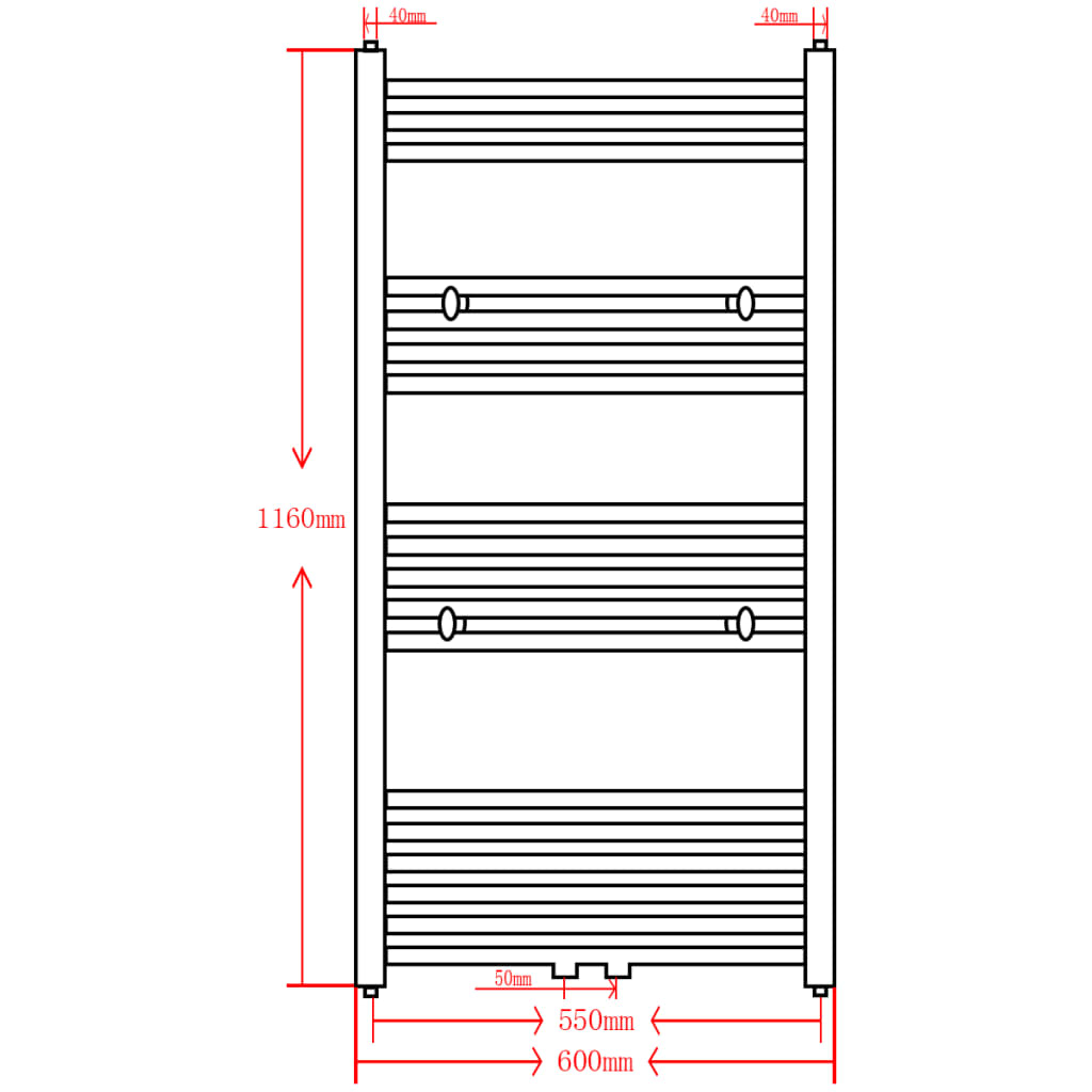 Egyenes szürke törölközőszárító radiátor központi fűtéssel 600x1160 mm