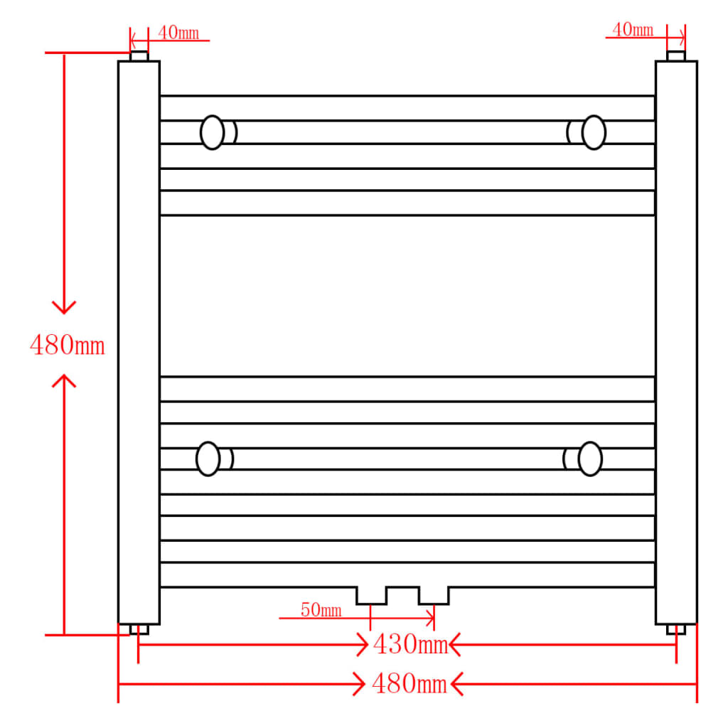 Egyenes fekete törölközőszárító radiátor központi fűtéssel 480x480 mm