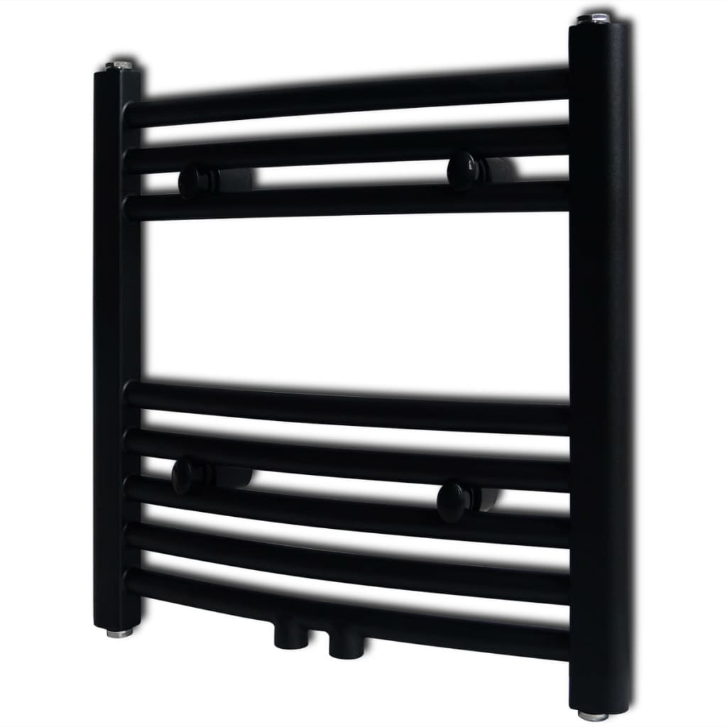Ívelt fekete törölközőszárító radiátor központi fűtéssel 480 x 480 mm