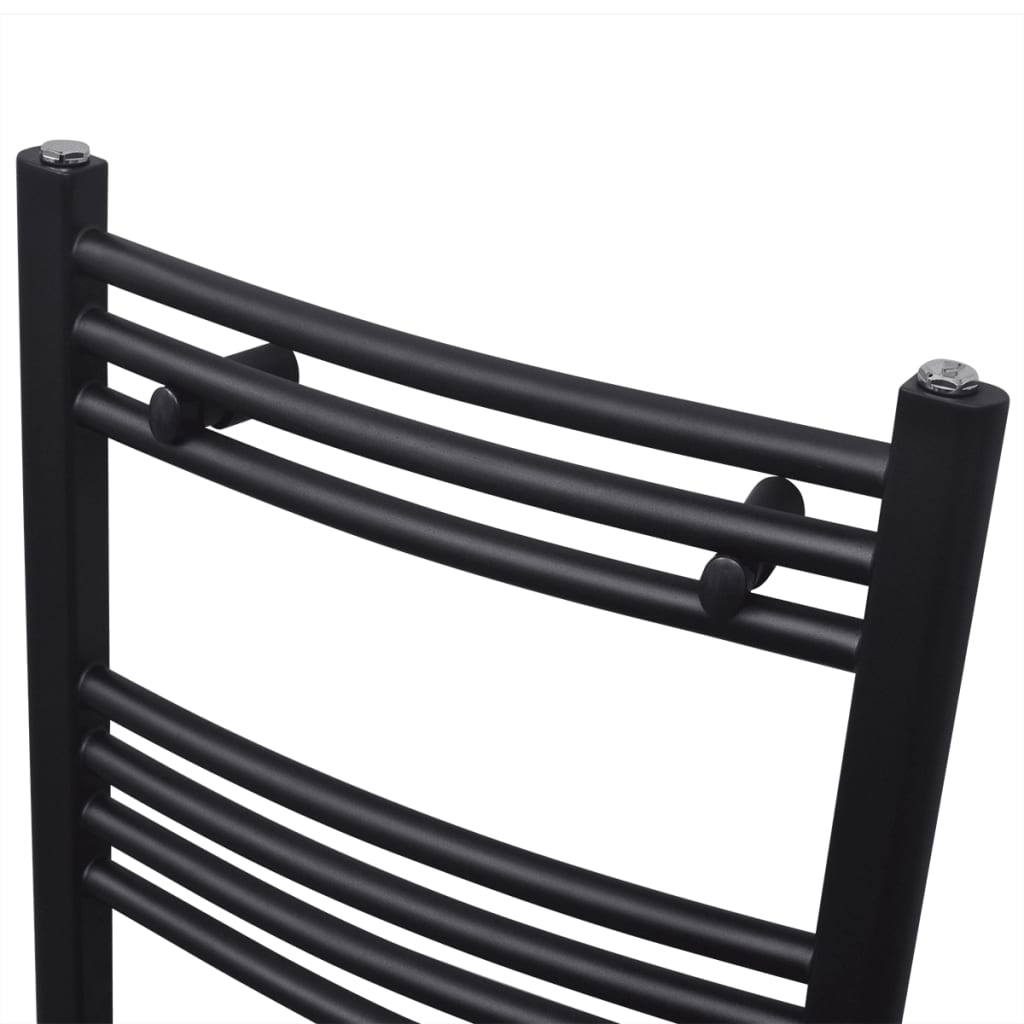 Ívelt fekete törölközőszárító radiátor központi fűtéssel 480 x 480 mm