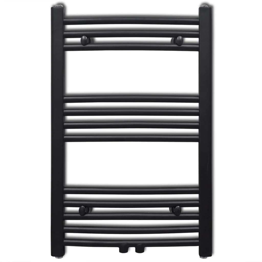 Ívelt fekete törölközőszárító radiátor központi fűtéssel 500 x 764 mm