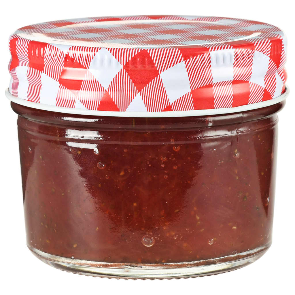 24 db 110 ml-es befőttesüveg piros-fehér tetővel