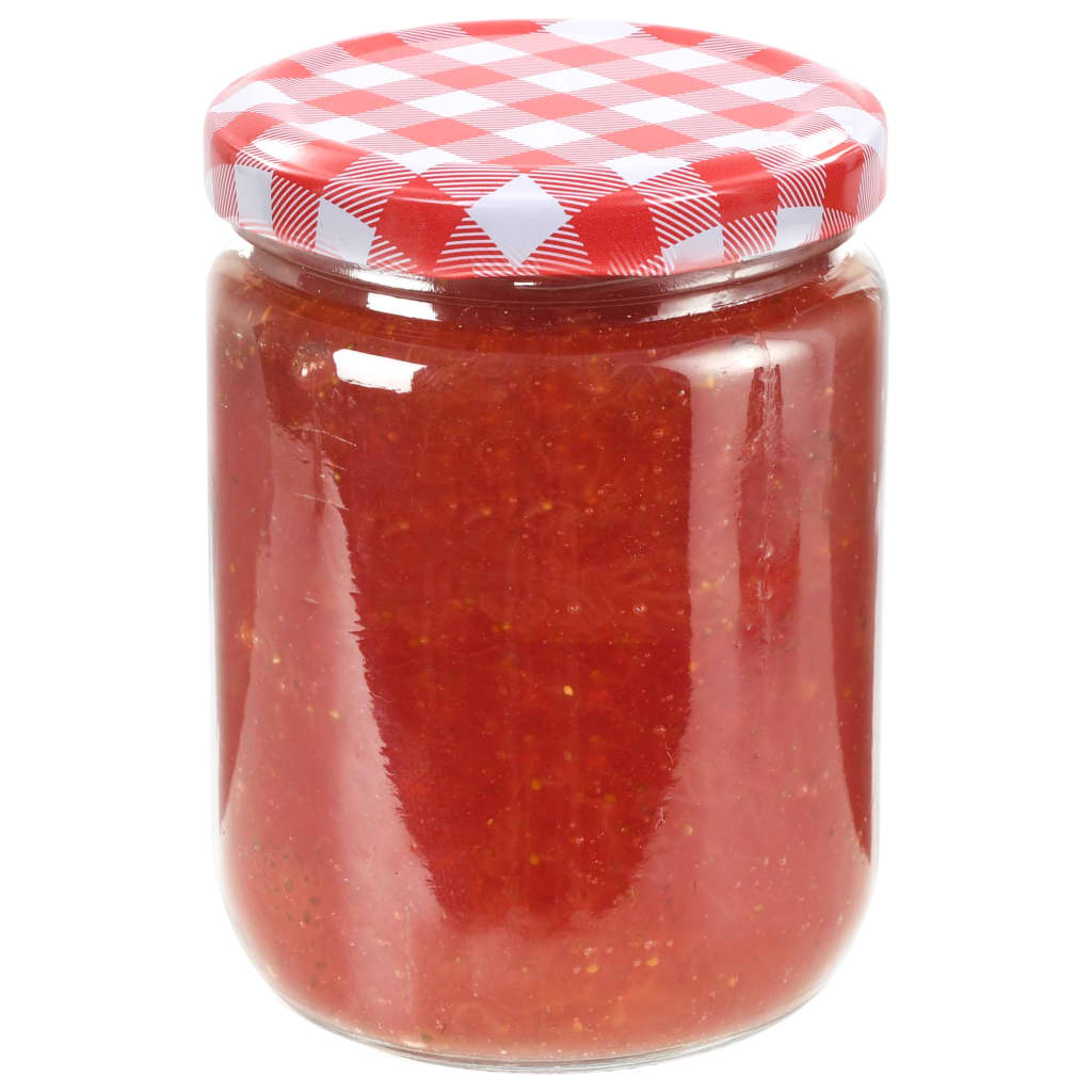48 db 230 ml-es befőttesüveg piros-fehér tetővel 48 db 230 ml-es befőttesüveg piros-fehér tetővel