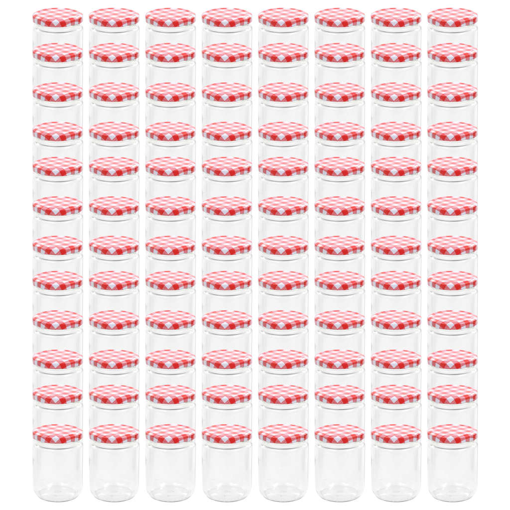 96 db 230 ml-es befőttesüveg piros-fehér tetővel