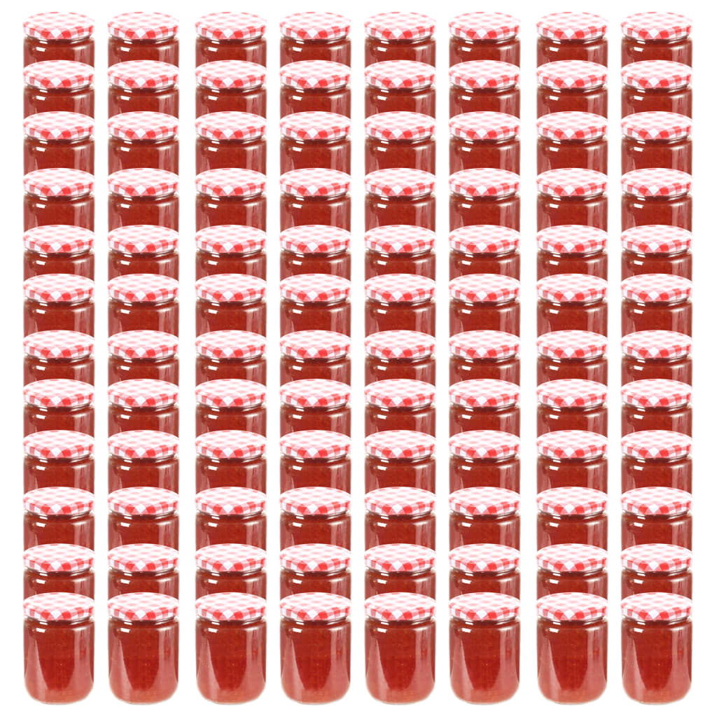 96 db 230 ml-es befőttesüveg piros-fehér tetővel