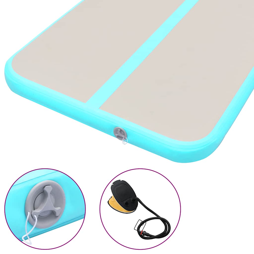 Zöld pvc felfújható tornaszőnyeg pumpával 600 x 100 x 10 cm