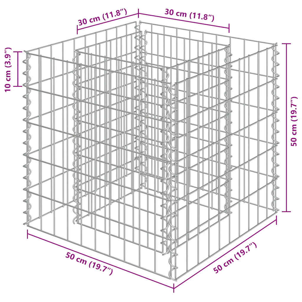 Horganyzott acél gabion magaságyás 50 x 50 x 50 cm
