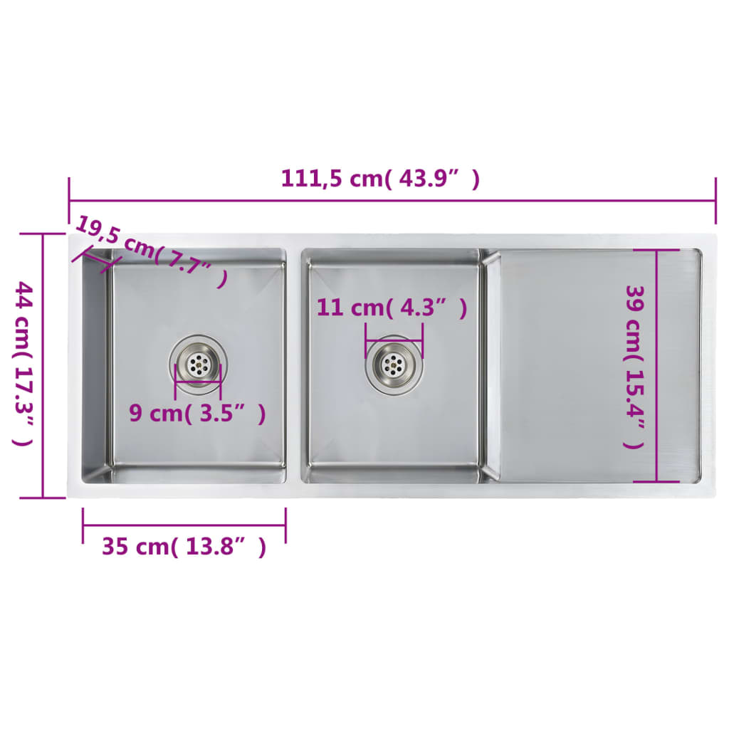 Kézzel készített rozsdamentes acél konyhai mosogató