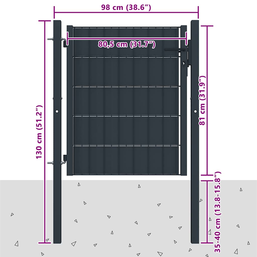 Antracit pvc és acél kerítéskapu 100 x 81 cm