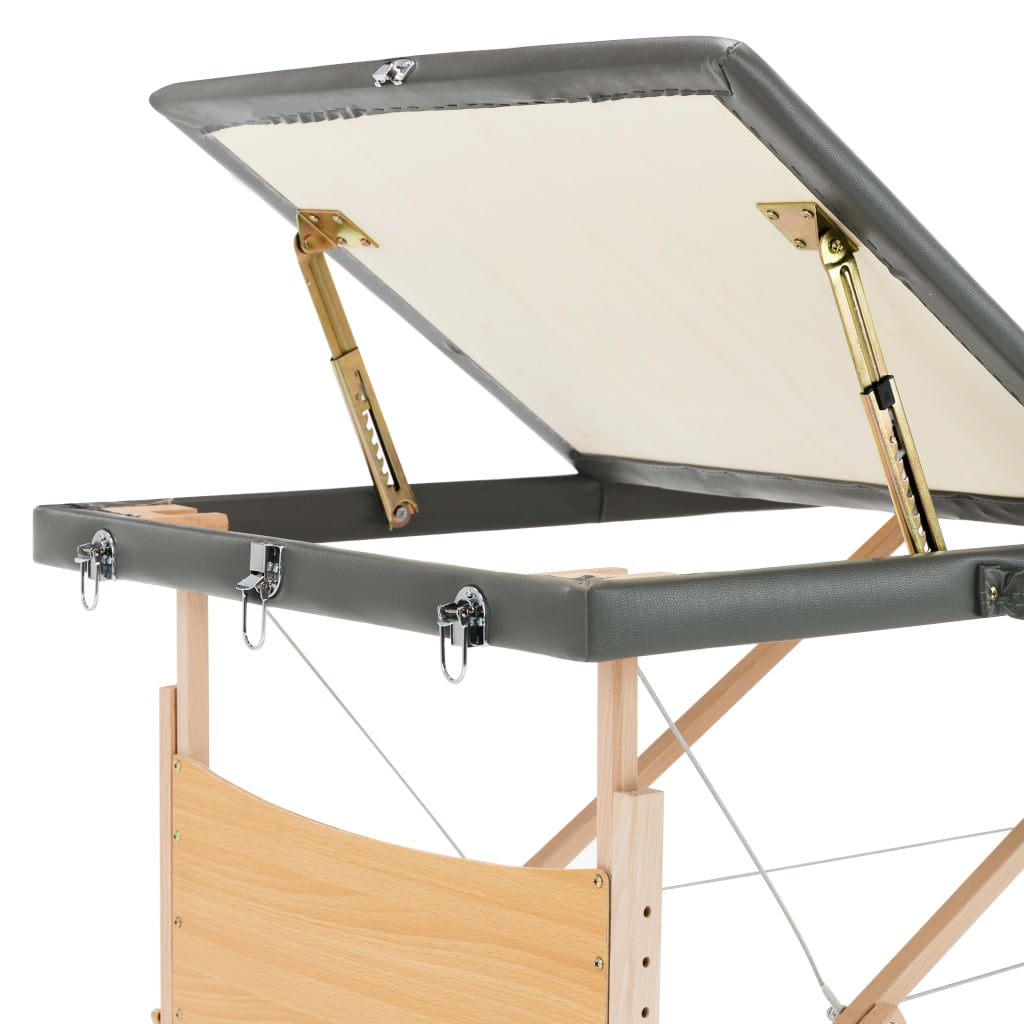 3 zónás antracitszürke masszázsasztal fa vázzal 186 x 68 cm