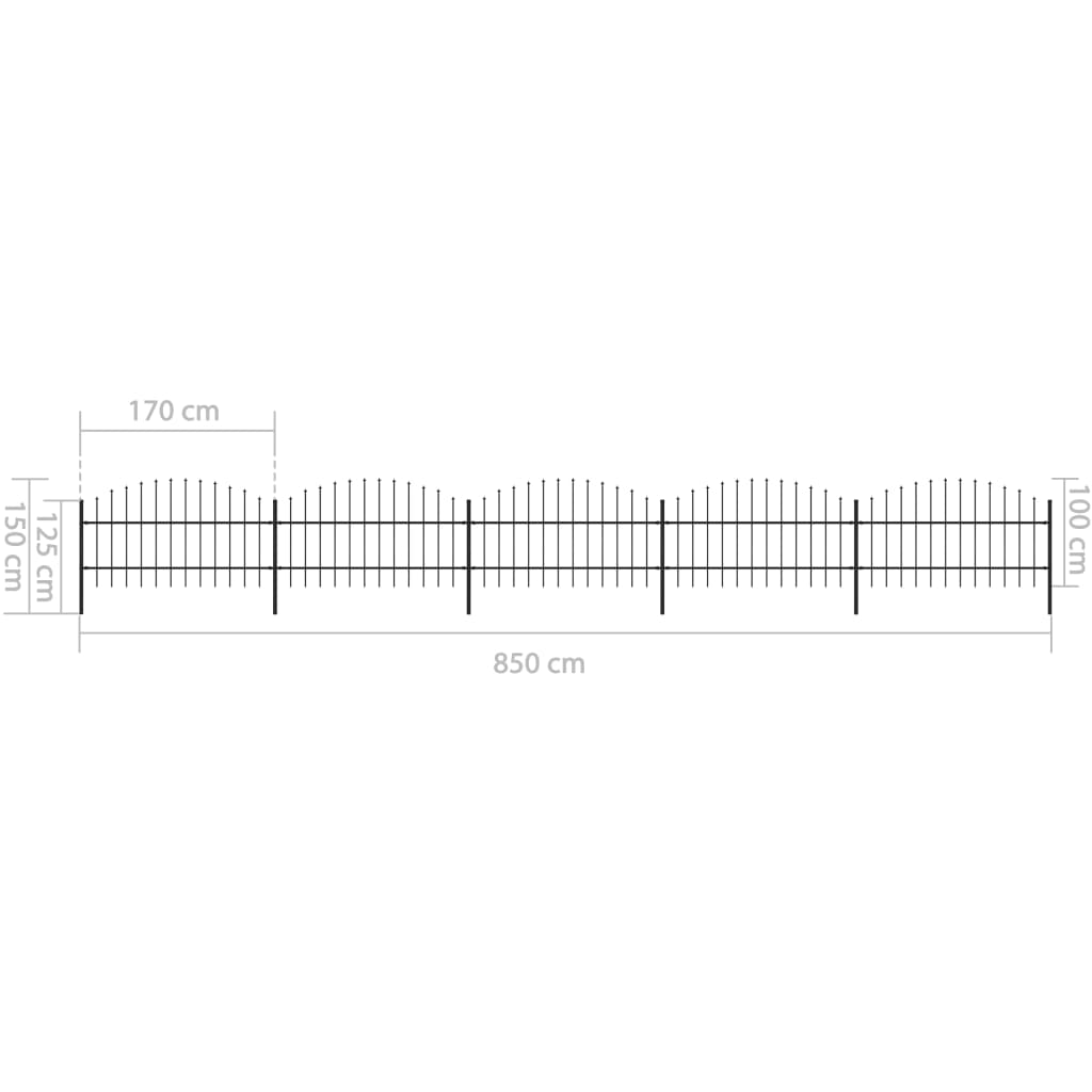 Fekete lándzsahegy tetejű acélkerítés (0,75-1) x 8,5 m