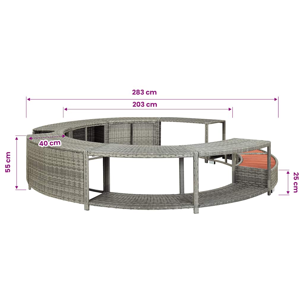 Szürke polyrattan jakuzzi-keret