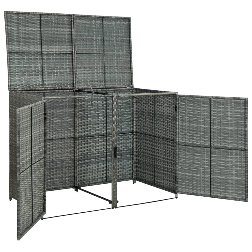 Antracit polyrattan dupla tároló gurulós kukához 148x77x111 cm