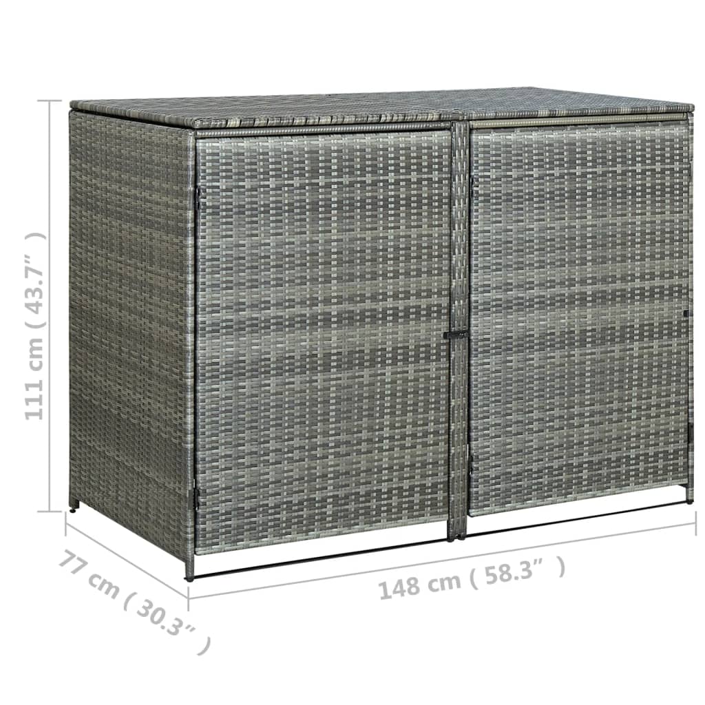 Antracit polyrattan dupla tároló gurulós kukához 148x77x111 cm