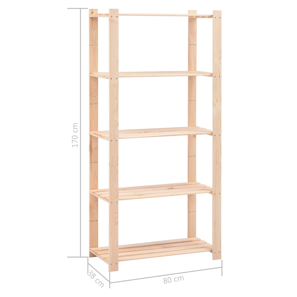 5-szintes tömör fenyőfa tárolóállvány 250 kg 80 x 38 x 170 cm