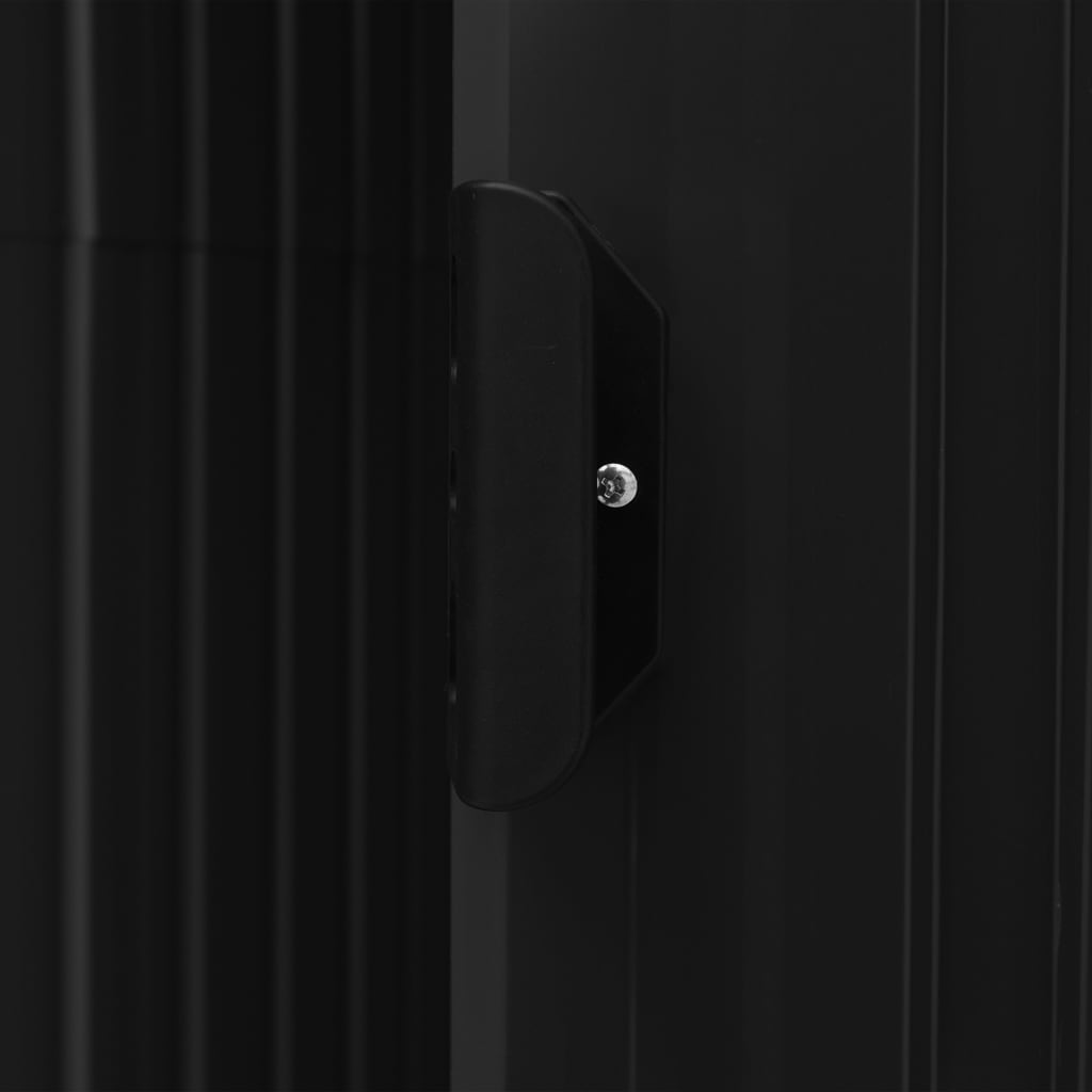 Antracitszürke vas kerti fészer állvánnyal 205 x 130 x 183 cm