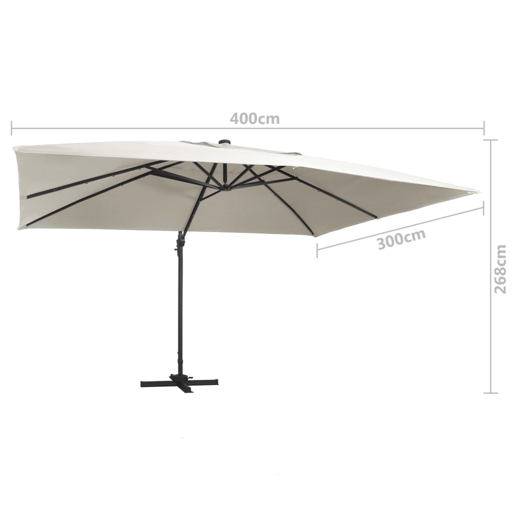 Homokszínű konzolos napernyő led-del/alumínium rúddal 400x300cm Homokszínű konzolos napernyő led-del/alumínium rúddal 400x300cm