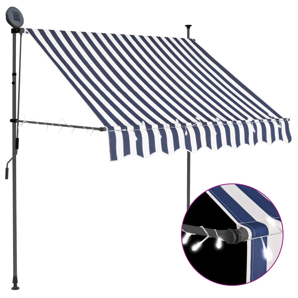 Kék és fehér kézzel feltekerhető led-es napellenző 100 cm Kék és fehér kézzel feltekerhető led-es napellenző 100 cm