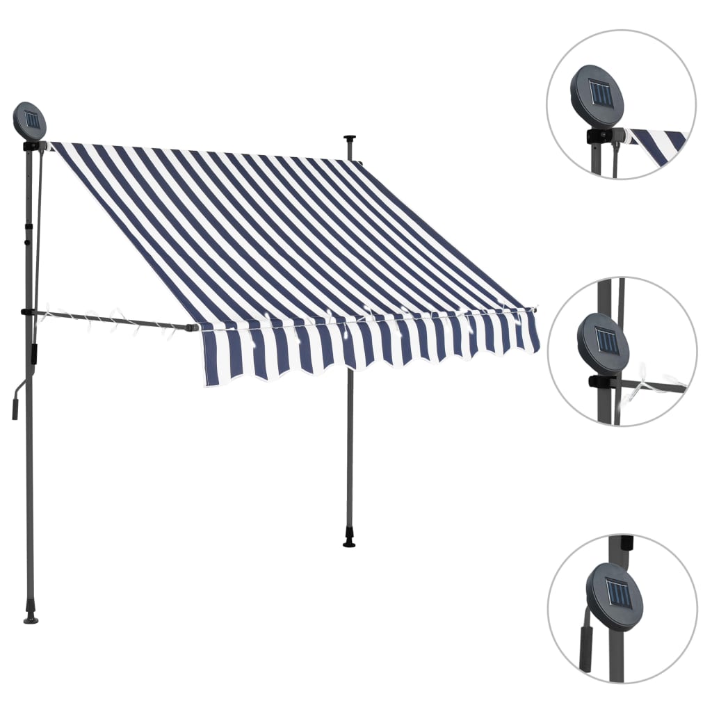 Kék és fehér kézzel feltekerhető led-es napellenző 100 cm Kék és fehér kézzel feltekerhető led-es napellenző 100 cm