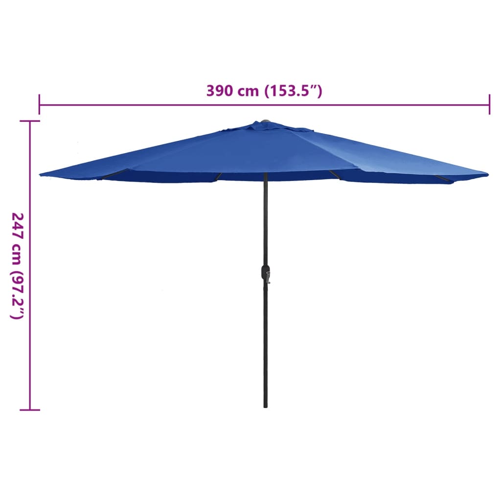 Azúrkék kültéri napernyő fémrúddal 390 cm