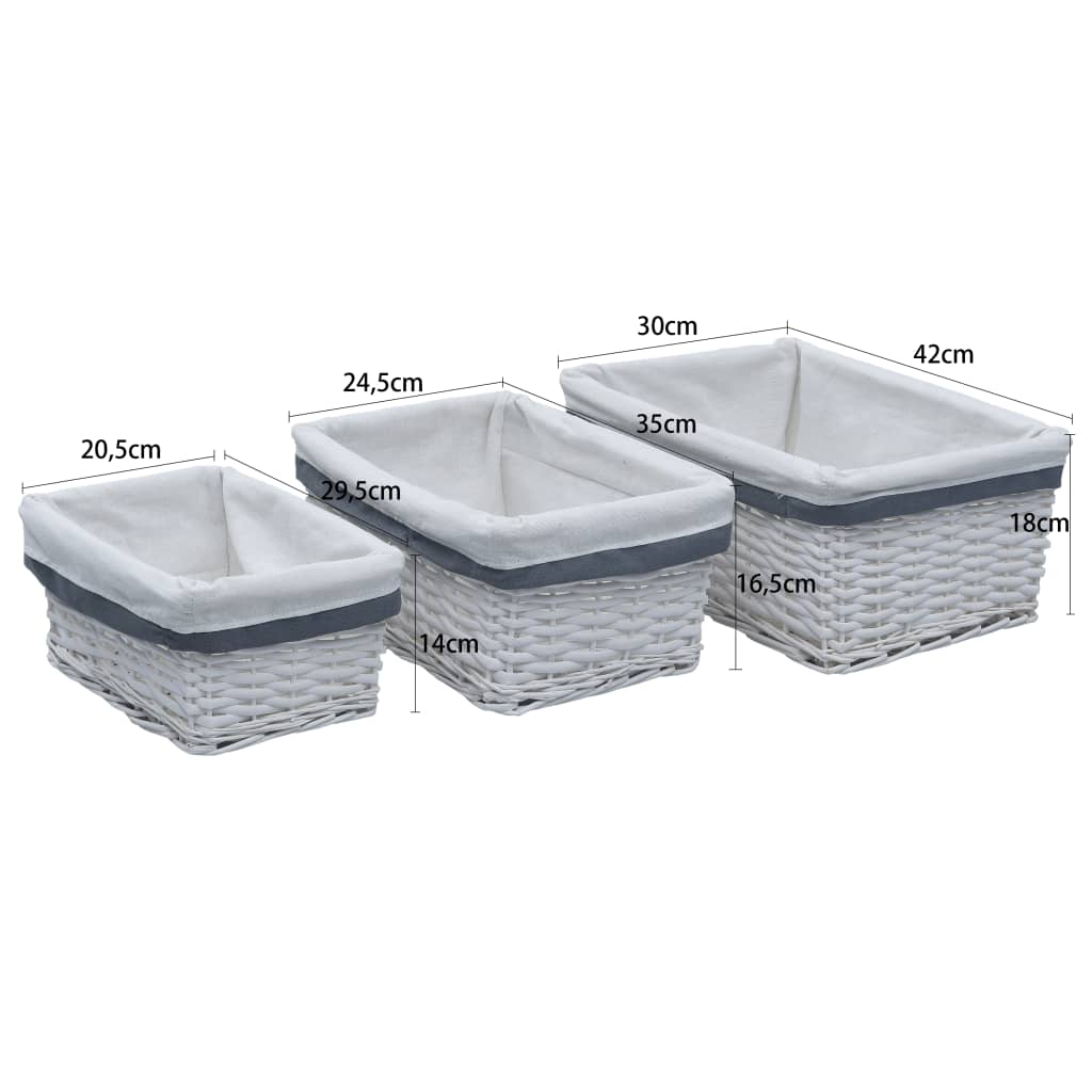 3 darab fehér fűzfa rakásolható kosár