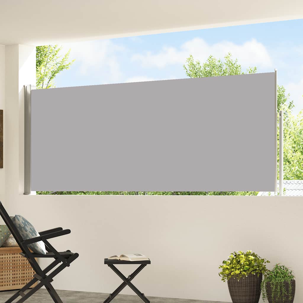 Szürke behúzható oldalsó teraszi napellenző 120 x 500 cm