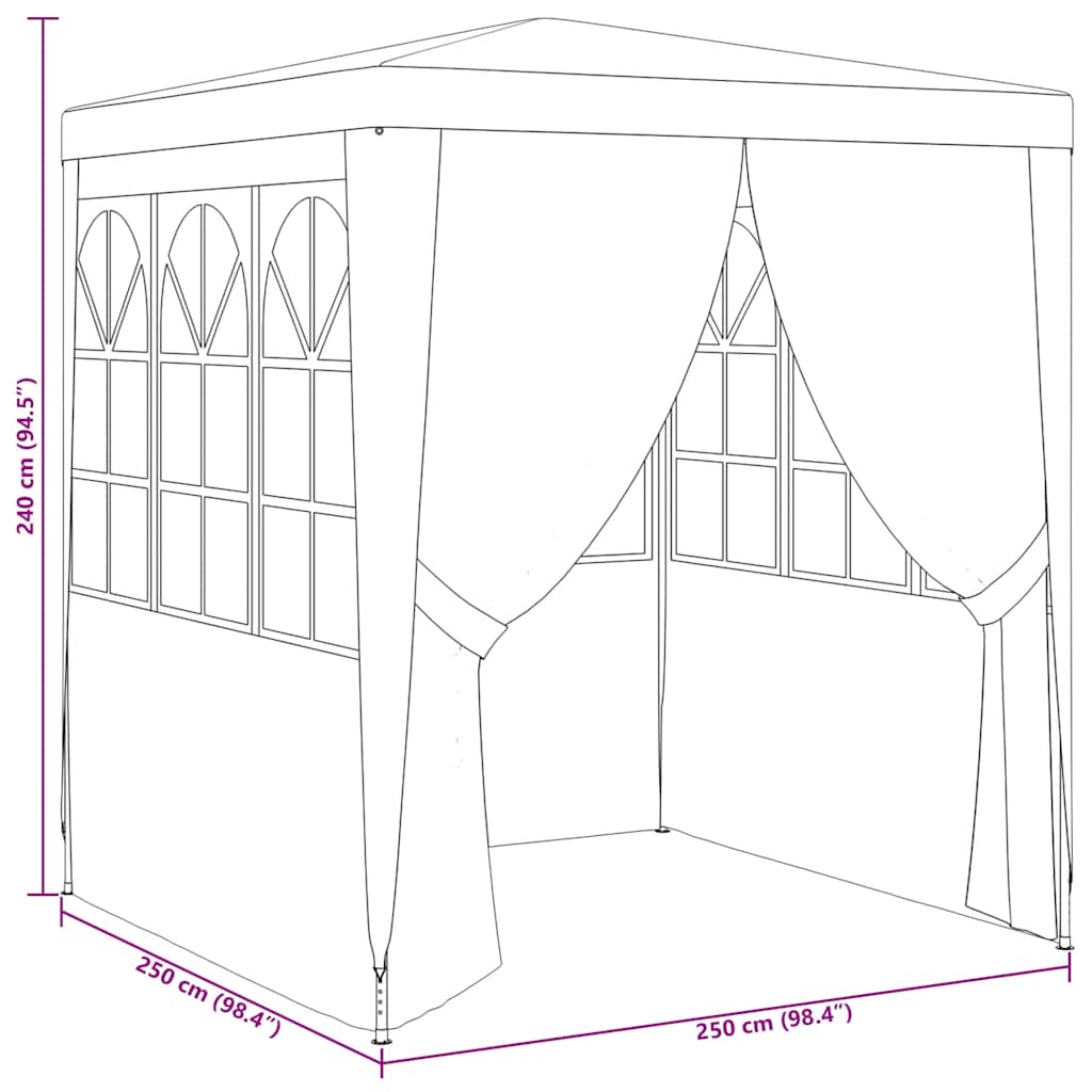 Zöld rendezvénysátor oldalfalakkal 2,5 x 2,5 m 90 g/m²