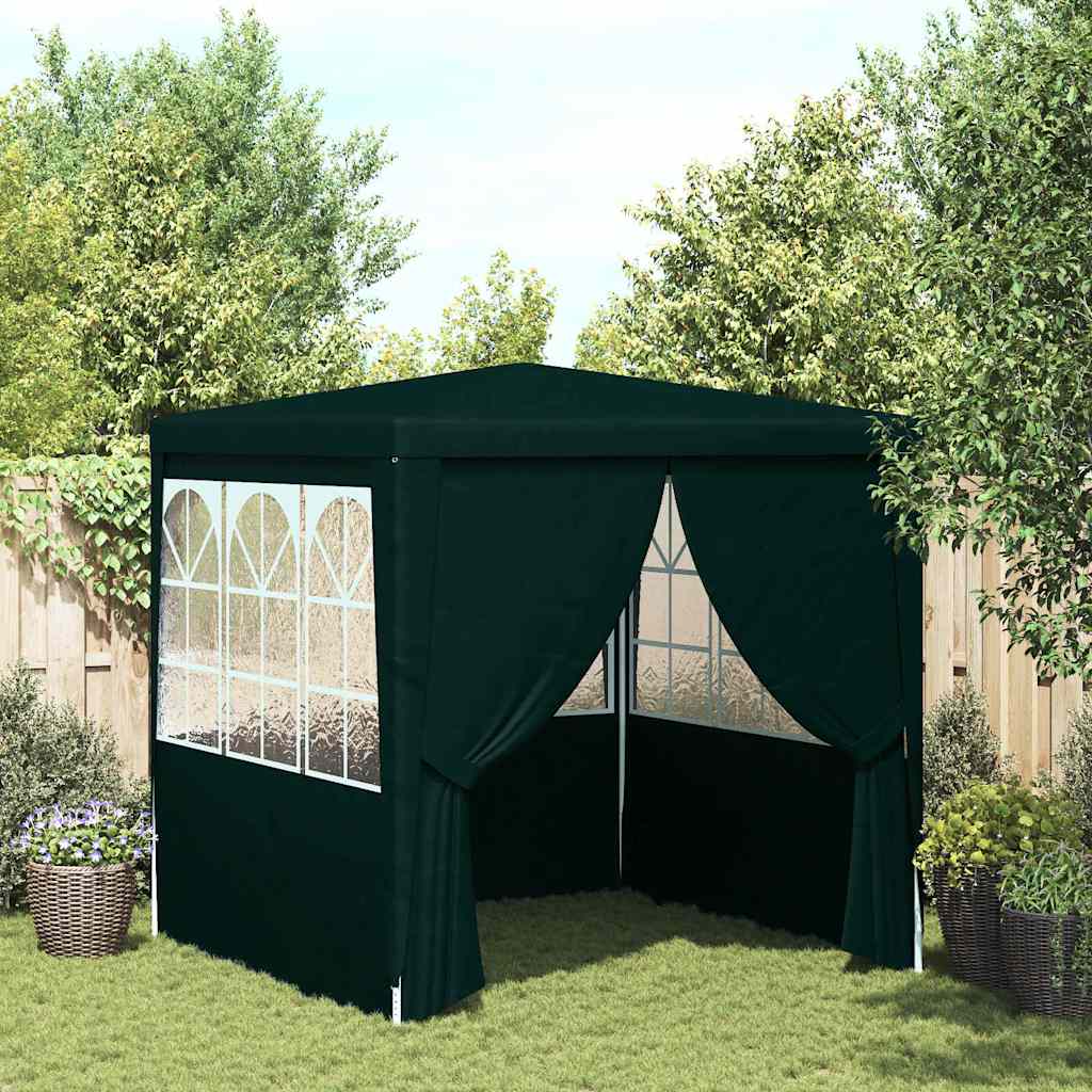 Zöld rendezvénysátor oldalfalakkal 2,5 x 2,5 m 90 g/m²