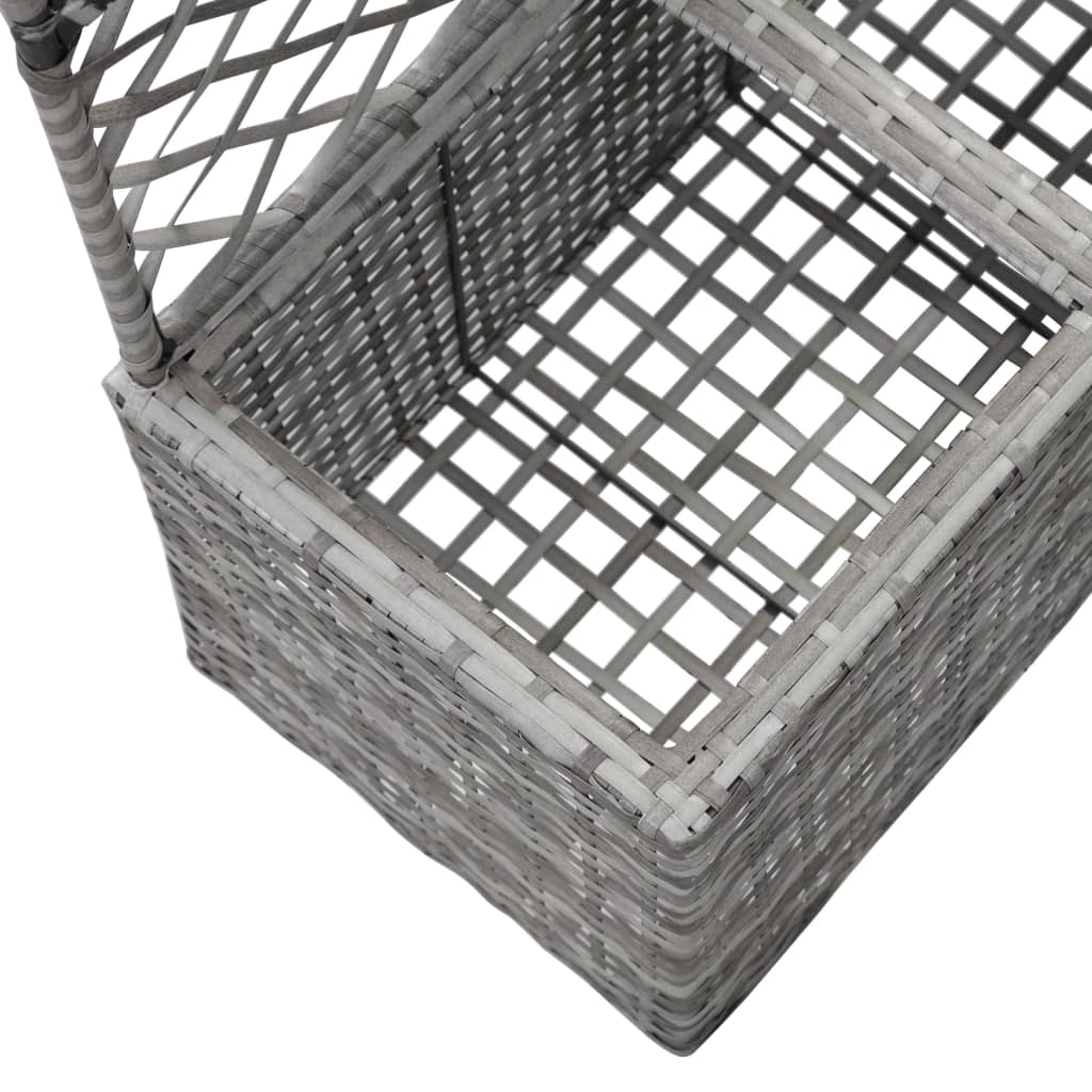 Szürke rácsos polyrattan magaságyás 2 kaspóval 58 x 30 x 107 cm