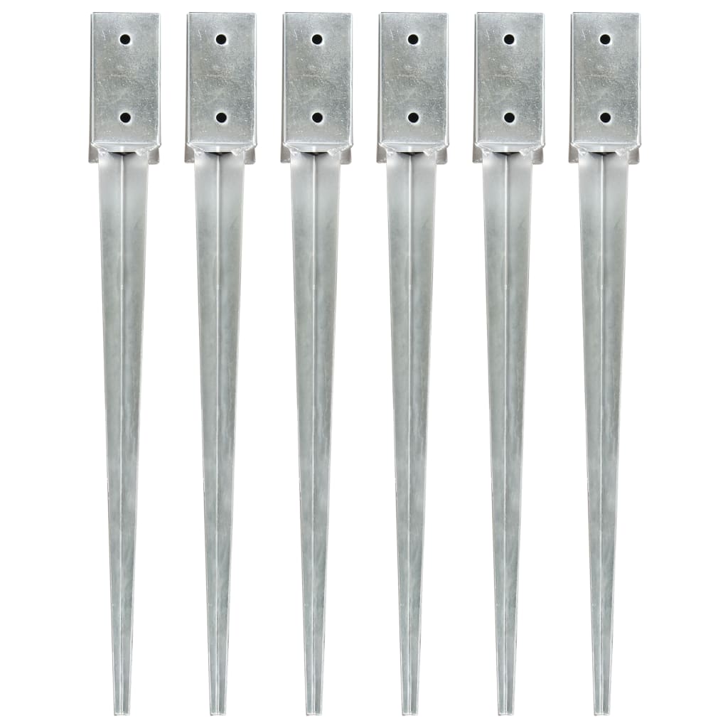 6 db ezüstszínű horganyzott acél kerítéstüske 7 x 7 x 75 cm