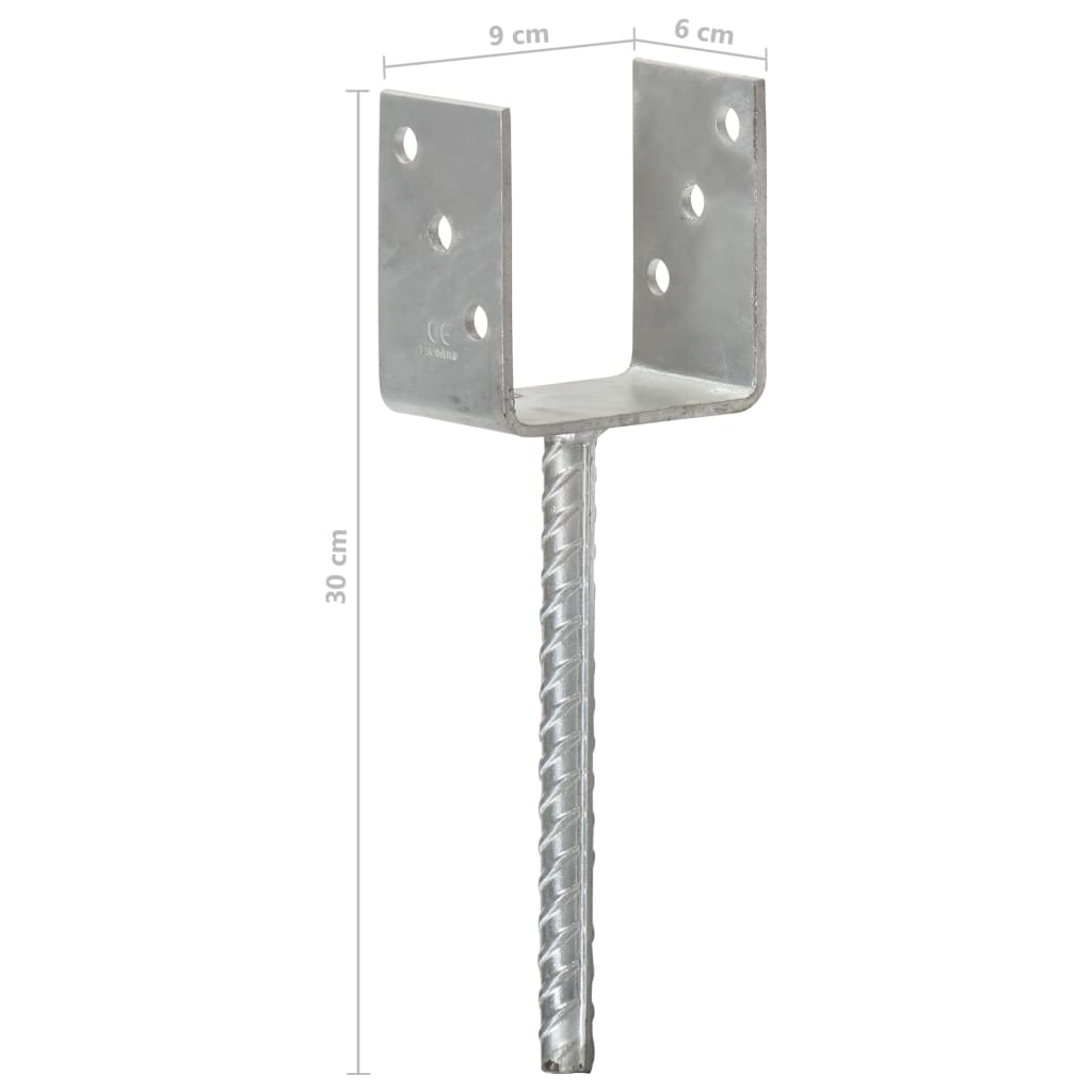 6 db ezüstszínű horganyzott acél kerítéshorgony 9 x 6 x 30 cm