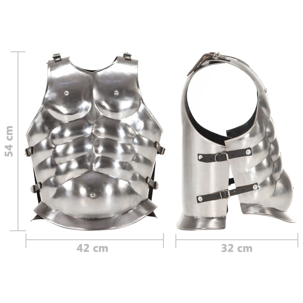 Ezüstszínű római harcos acél mellvért larp másolat