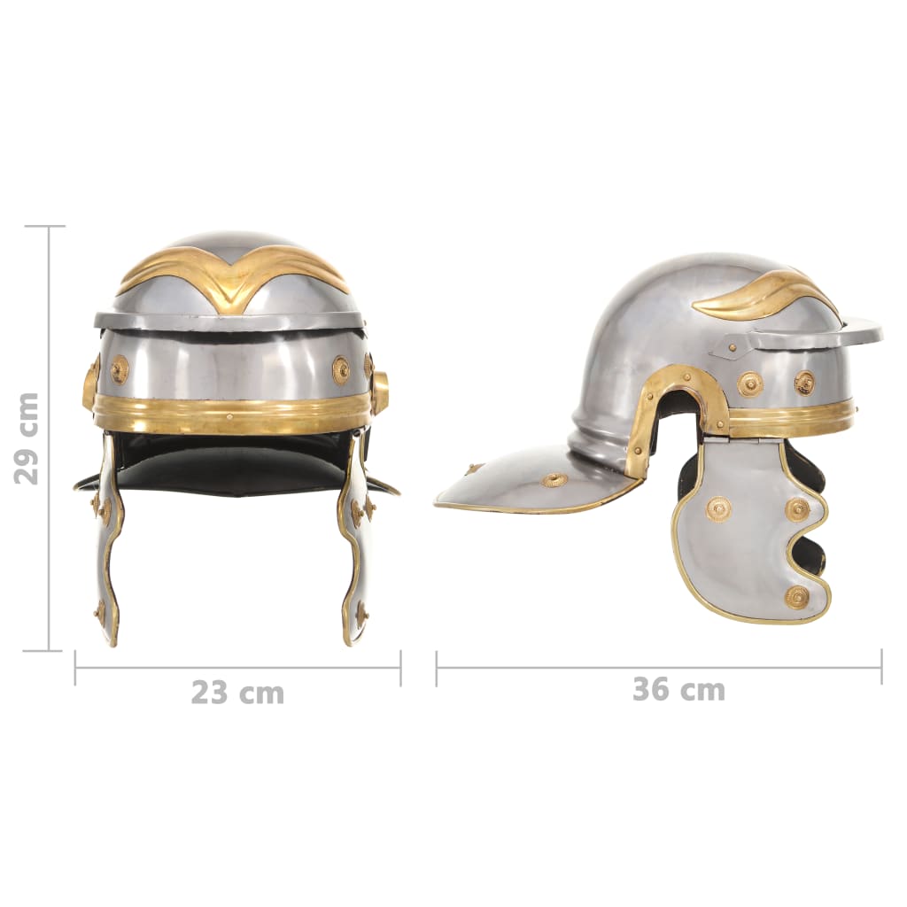 Ezüstszínű antik római harcos acélsisak larp másolat