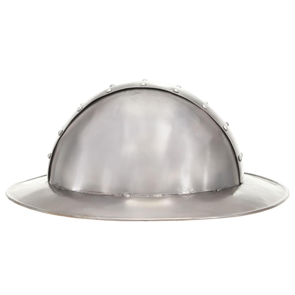 Ezüstszínű antik középkori lovagi acélsisak larp másolat