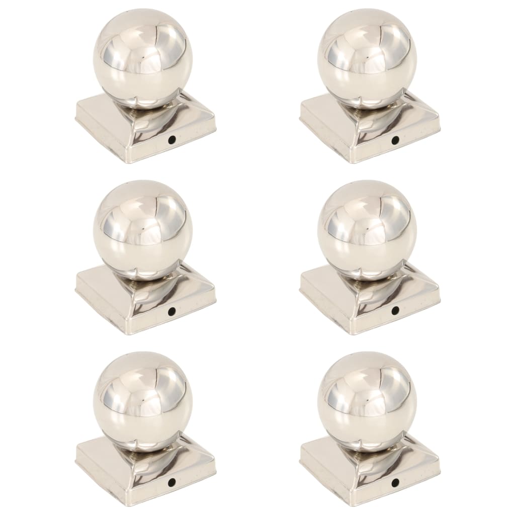 6 db gömb alakú rozsdamentes acél kerítésoszlop-sapka 91x91 mm