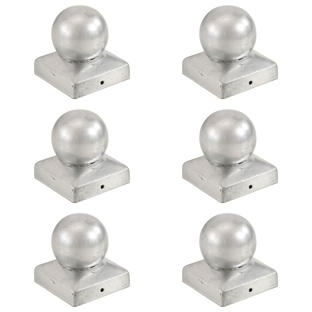 6 db gömb alakú horganyzott fém kerítésoszlop-sapka 71 x 71 mm