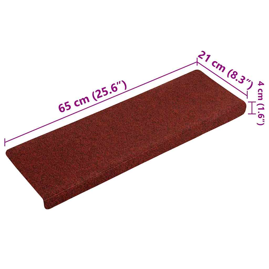 15 db öntapadós lépcsőszőnyeg 65 x 21 x 4 cm bordói piros téglalap alakú széllel