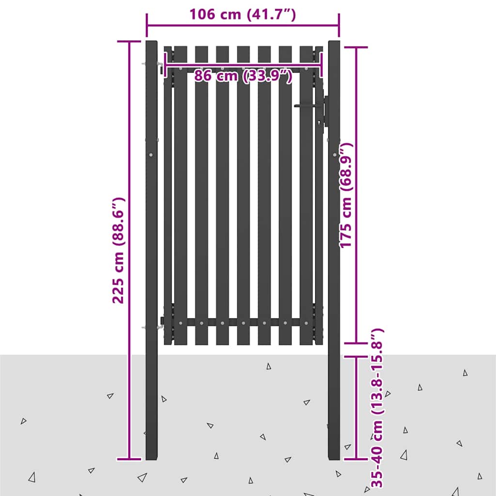 Antracitszürke acél kerítéskapu 1 x 2,25 m
