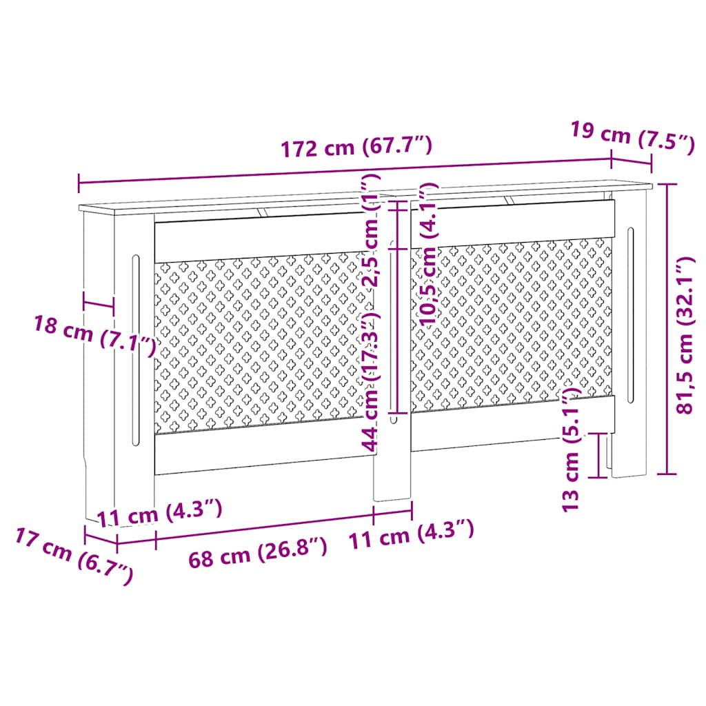 2 db fehér mdf radiátorburkolat 172 x 19 x 81,5 cm