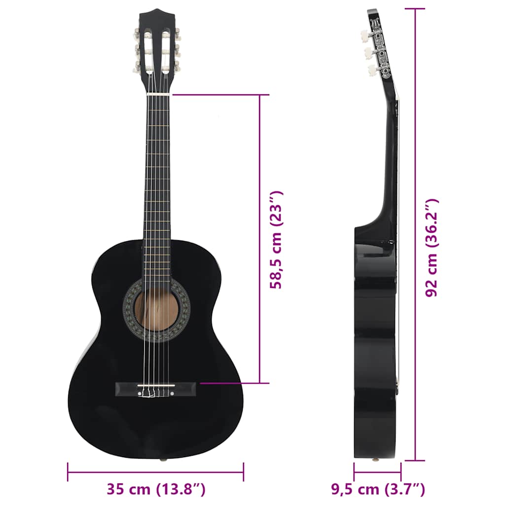Fekete klasszikus gitár kezdőknek és gyerekeknek 3/4 36"