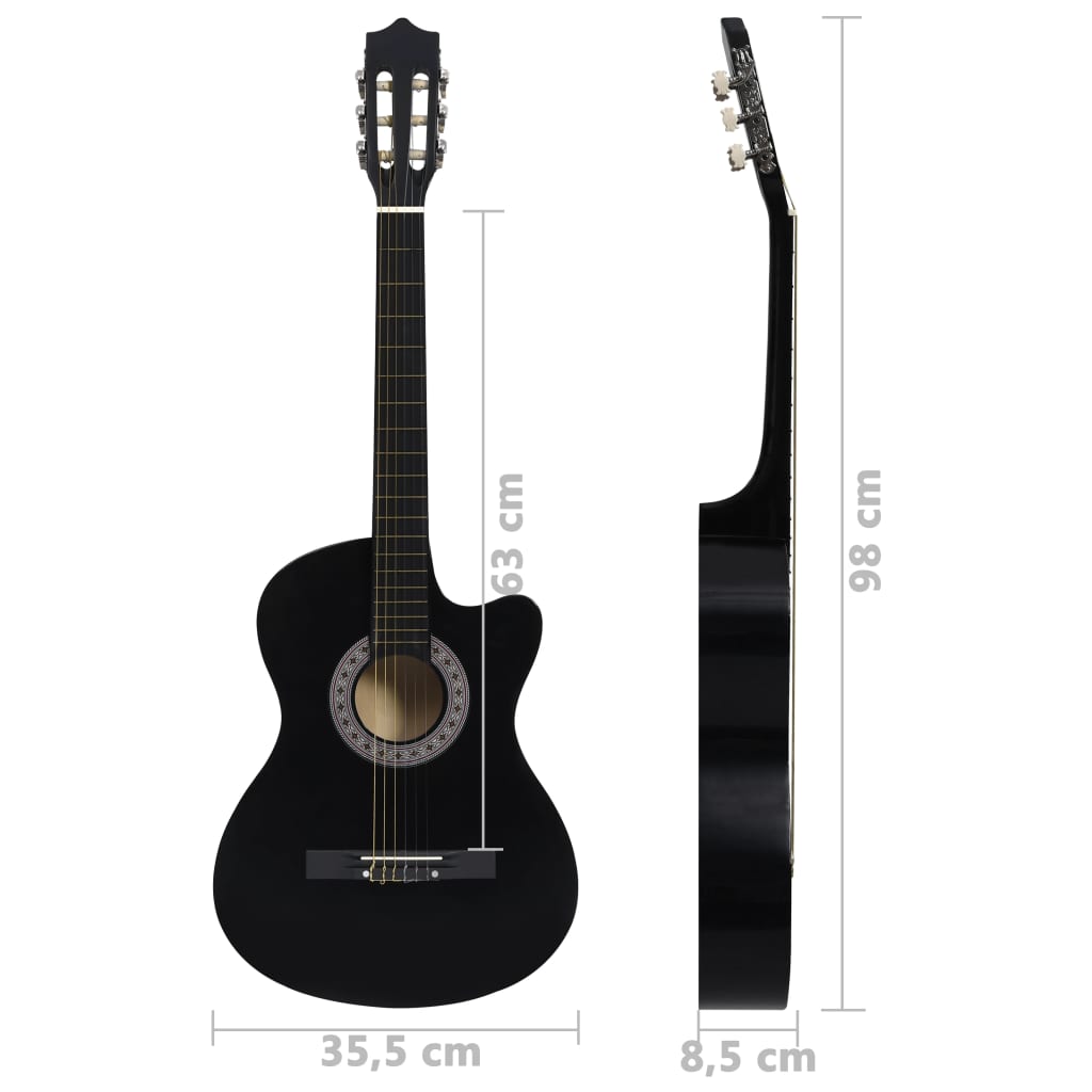 Fekete 6 húros klasszikus western cutaway gitár 38