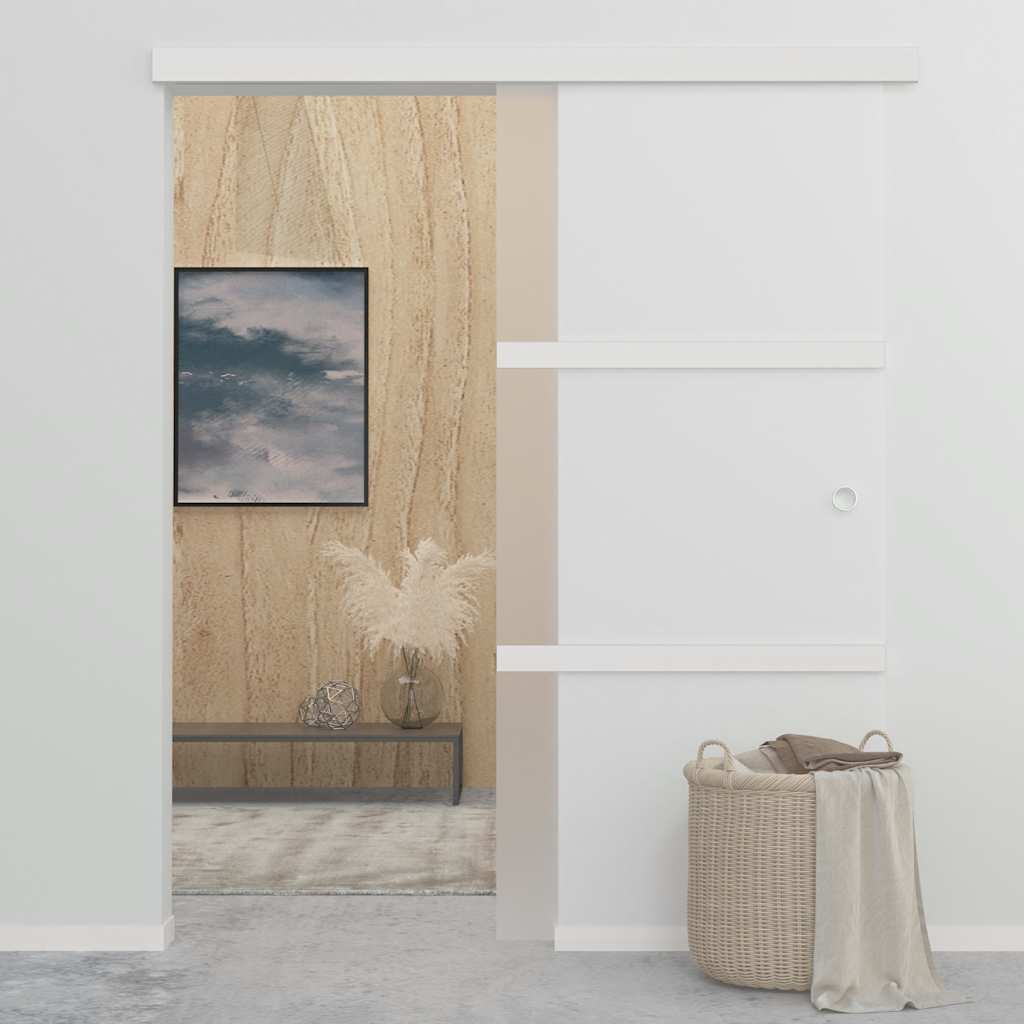 Ezüstszínű esg üveg és alumínium tolóajtó 90 x 212 cm