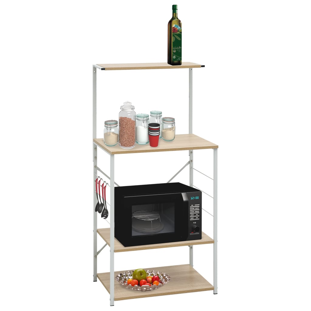 Fehér és tölgy szerelt fa mikrohullámú szekrény 60x39,6x123 cm