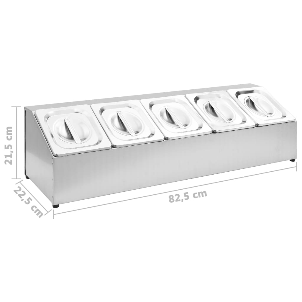 Rozsdamentes acél gasztronorm tároló 5 db gn 1/6-os edénnyel